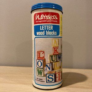 Vintage 226 Playskool Letter Wood Blocks in Original Can